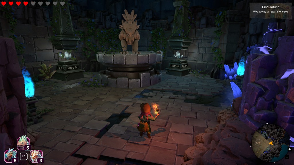 Dungeon exploration showing interconnected chambers and crystal-powered mechanisms