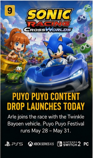 Sonic Racing: CrossWorlds gets Puyo Puyo content drop today